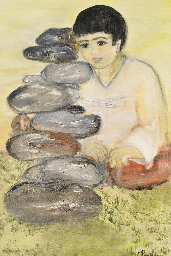 Boy with Stones Painting by Evelina Popilian