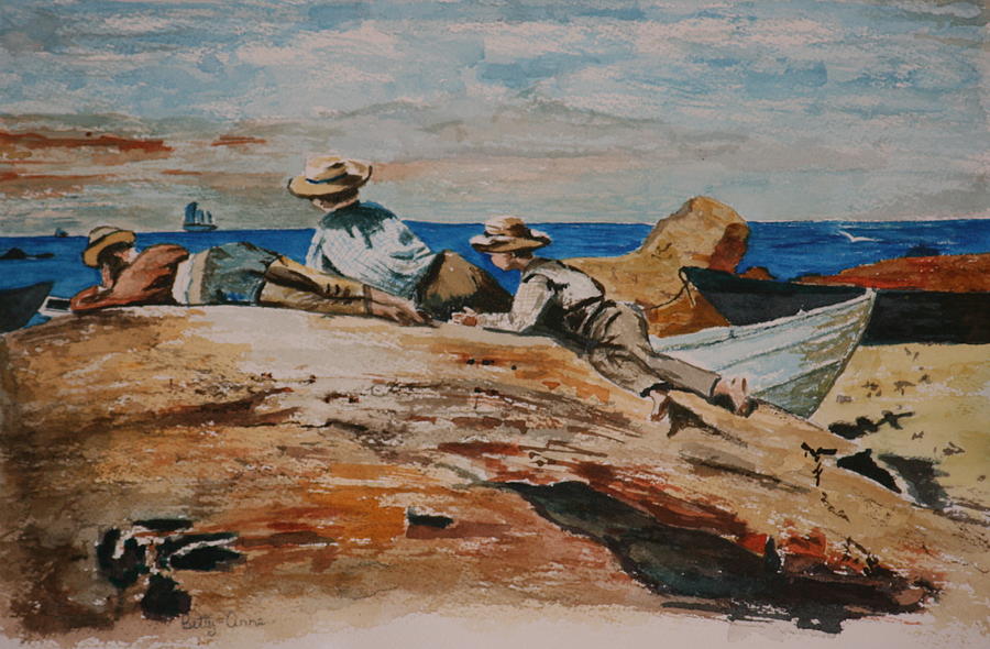 Boys on the Sea Shore After Winslow Homer Painting by Betty-Anne McDonald