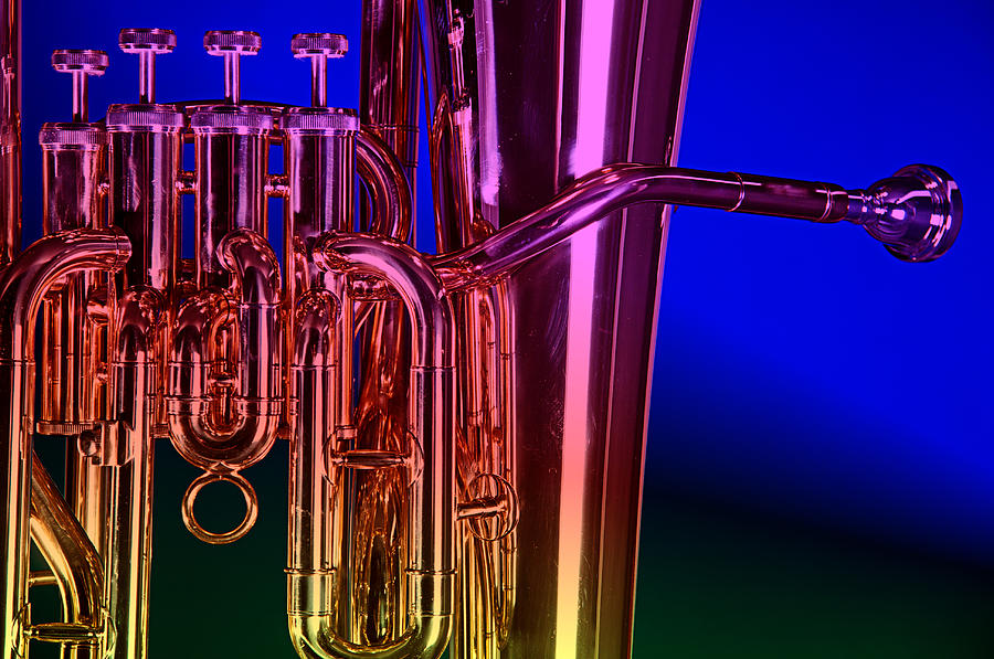 Brass Instrument Tuba On Blue Photograph by M K Miller