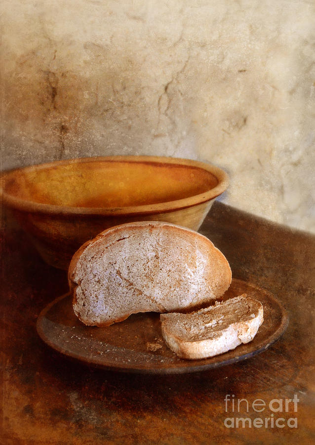 Bread on Rustic Plate and Table Photograph by Jill Battaglia