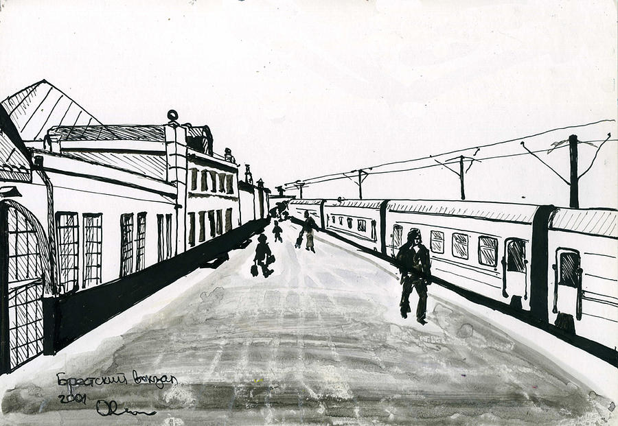 Train Drawing - Brest Terminal by Lelia Sorokina