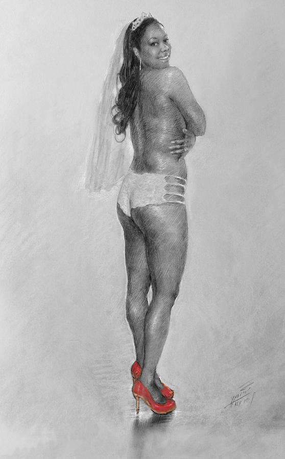 Bride Drawing - Bride in Red Heels by Ylli Haruni