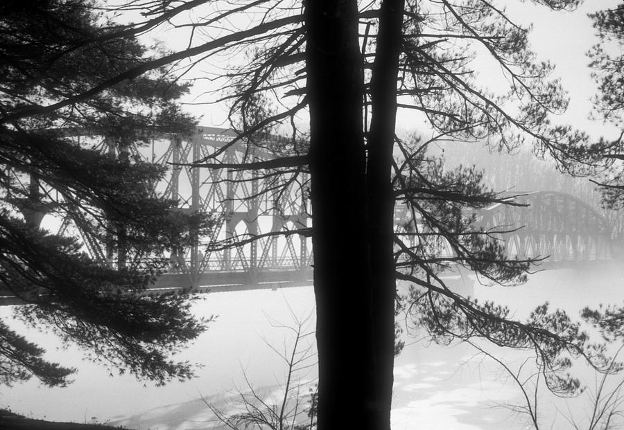 Bridge in the Fog BW Photograph by Mark Dodd