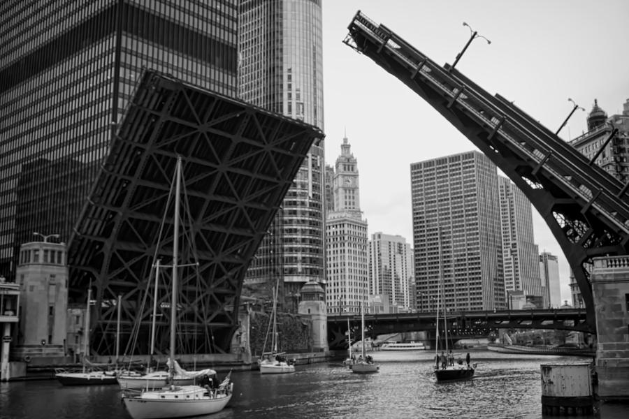 Bridge lifts day in Chicago Photograph by Sven Brogren