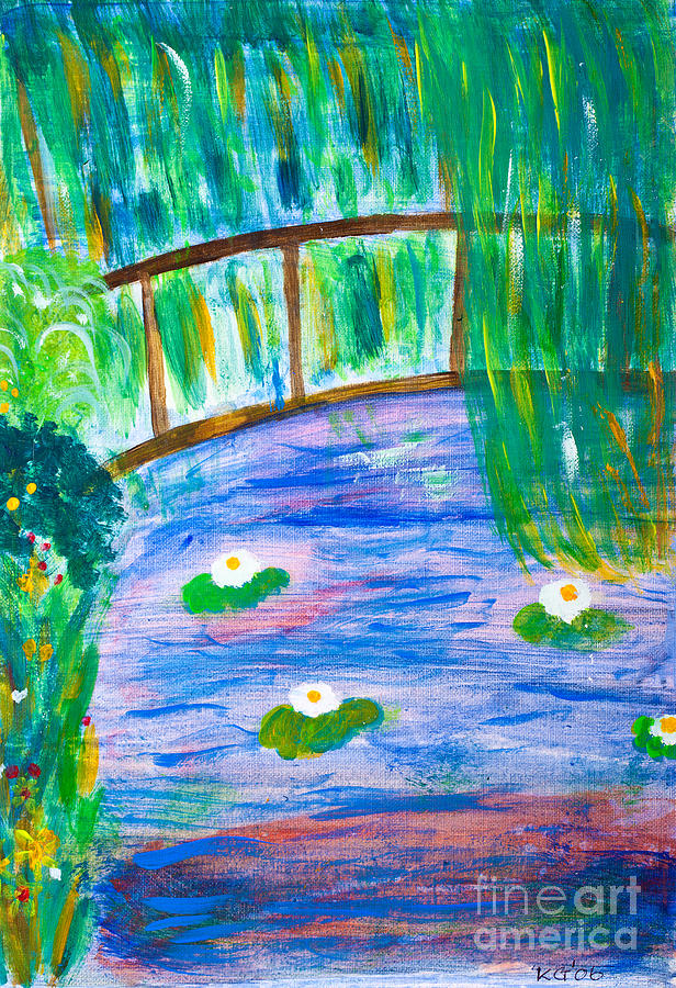 Bridge of lily pond Painting by Simon Bratt