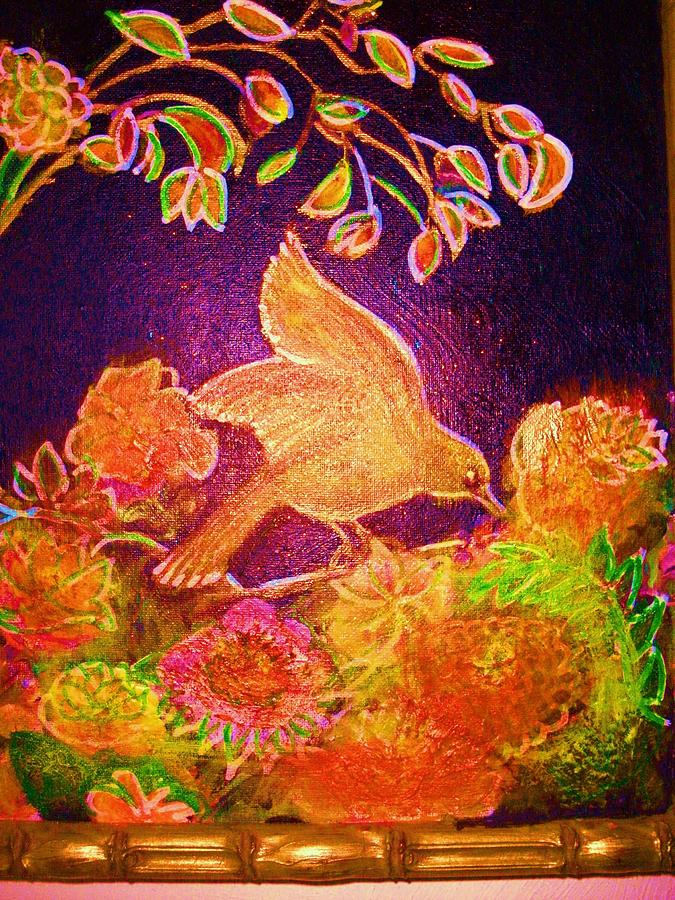 Bird Painting - Bright Bird with Flowers and Leaves by Anne-Elizabeth Whiteway