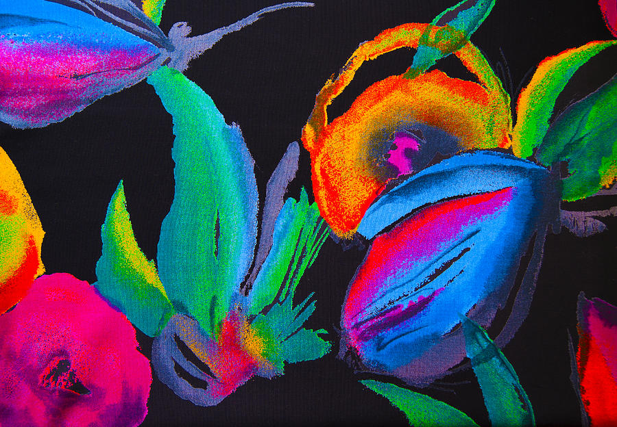Silk Photograph - Bright Orange Red Romantic Flowers Abstraction On A Black Background by Larisa Karpova Silk Photograph - Bright Orange Red Romantic Flowers Abstraction On A Black Background by Larisa Karpova