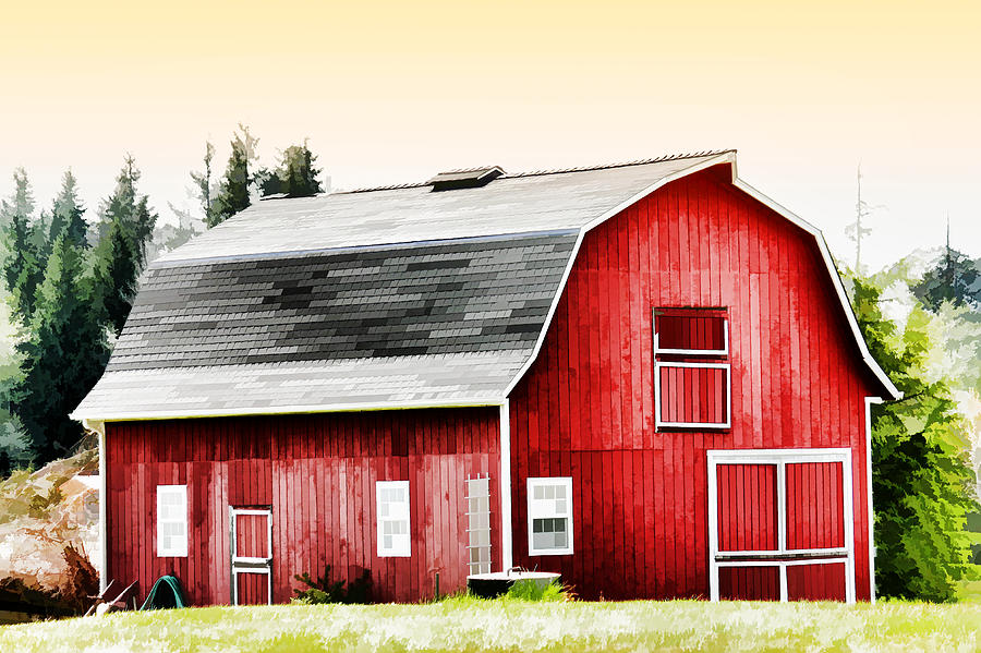 Bright Red Barn Painting by Tracie Schiebel