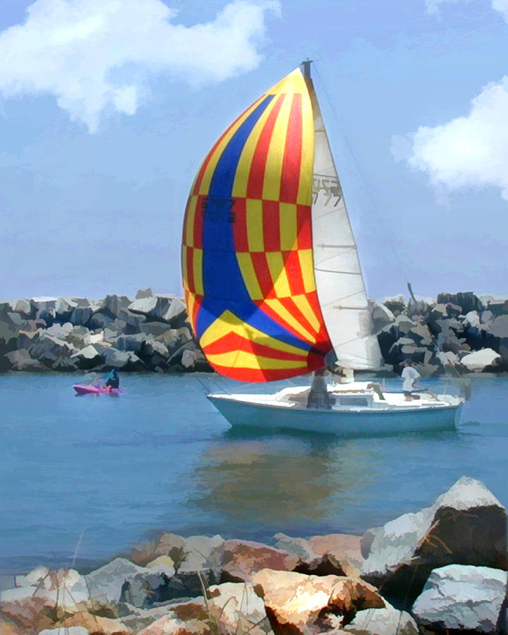 Boat Painting - Bright Sail Heading to Sea by Elaine Plesser