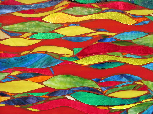 Stain Glass Glass Art - Bright waves by Donna Moore