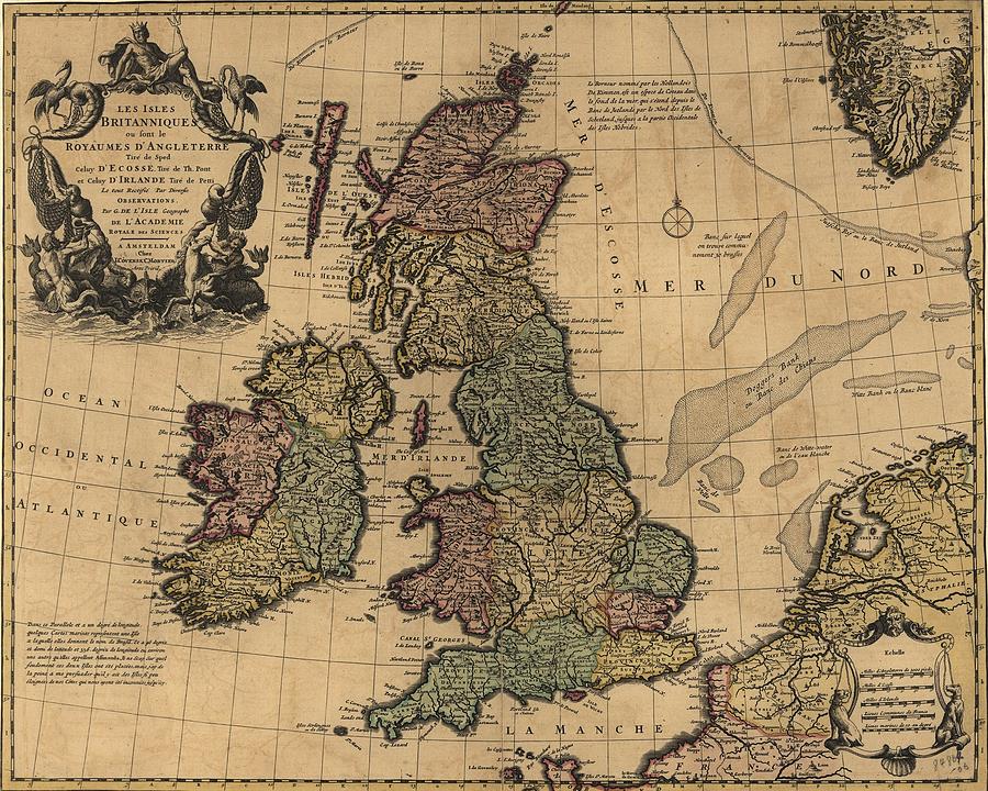 British Isles In Early 18th Century Map by Everett