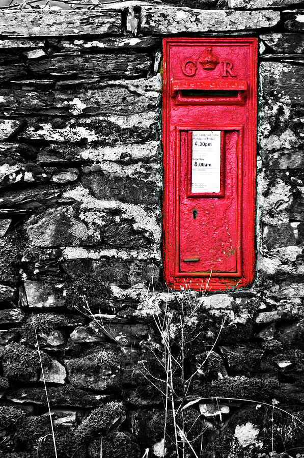 Black And White Photograph - British Red Post Box by Meirion Matthias