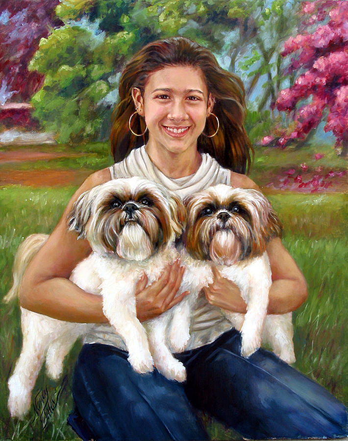 Brittany and her Shih Tzusu Painting by Nancy Tilles