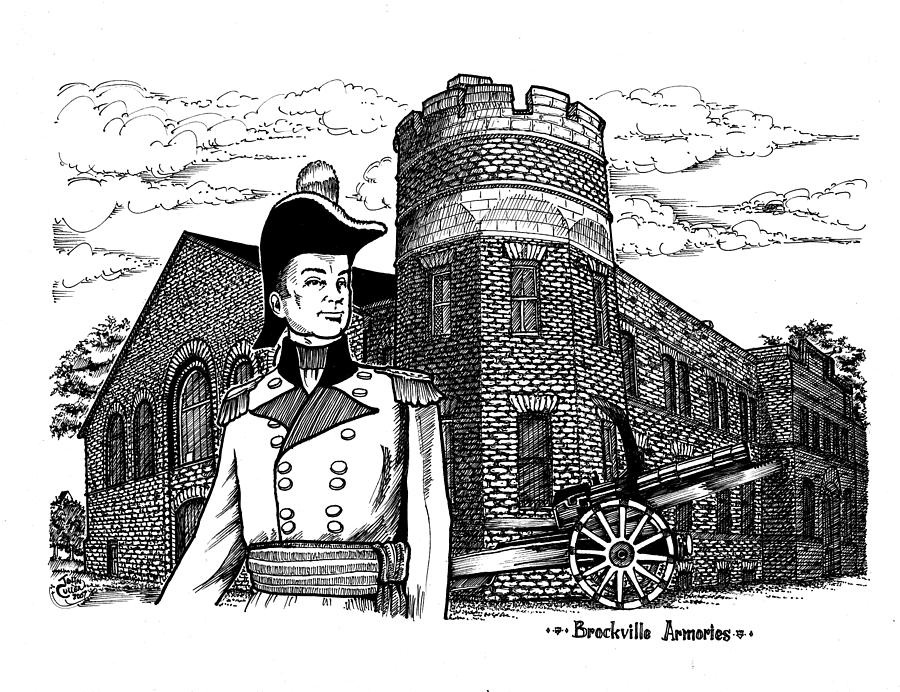 Pen And Ink Drawing - Brockville Armouries 2005 by John Cullen