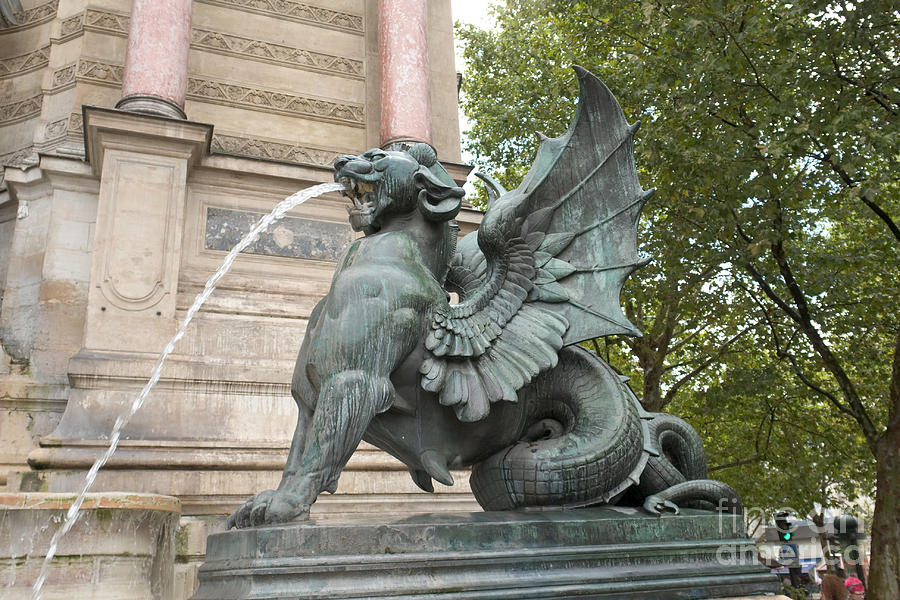 Bronze dragon Fontaine Saint Michel Paris Photograph by Fabrizio Ruggeri