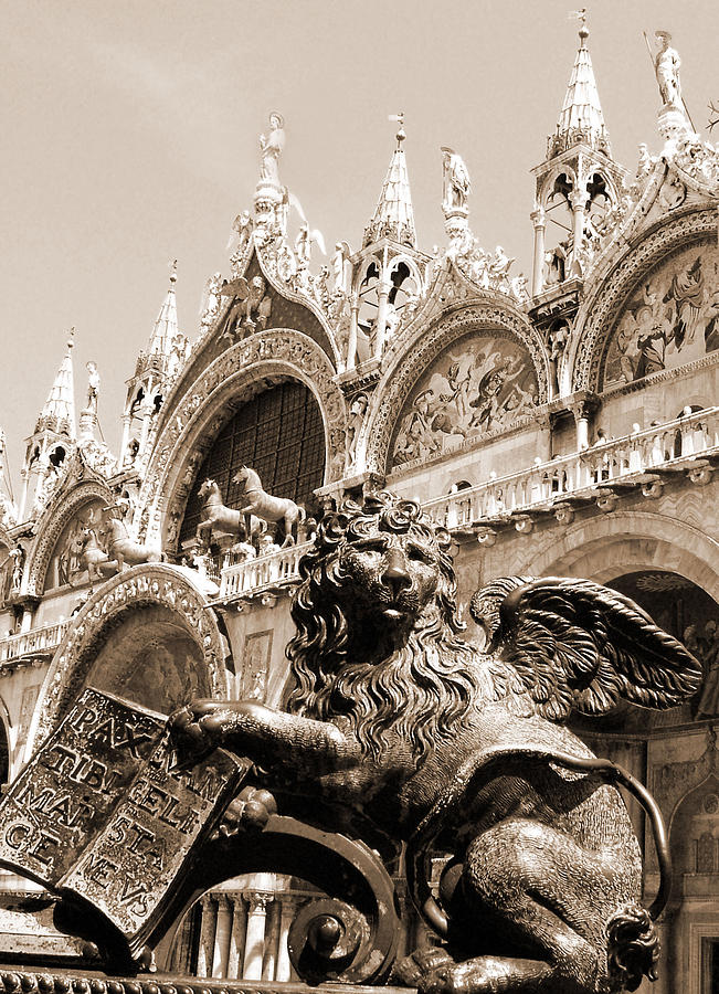 Architecture Photograph - Bronze Lion at St. Marks by Donna Corless