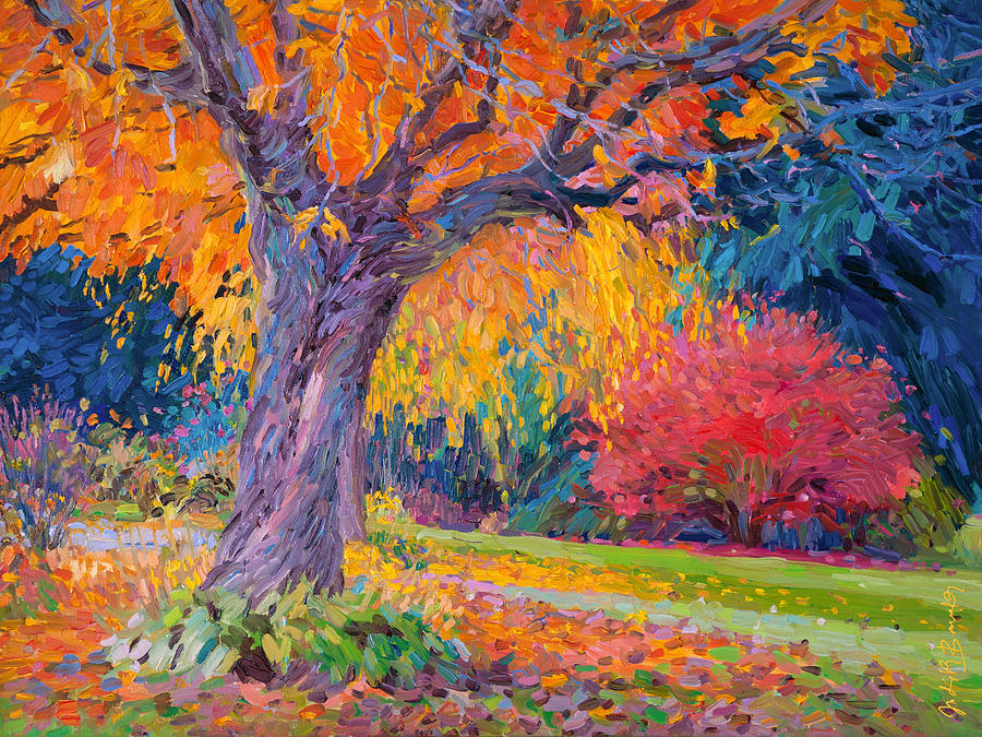 Brook Forest Yard at Fall Painting by Judith Barath