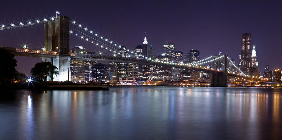 Brooklyn Bridge at Night Panorama 3 Photograph by Val Black Russian ...