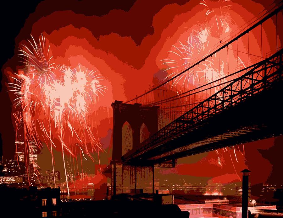 Brooklyn Bridge Fireworks Color 16 Photograph by Scott Kelley