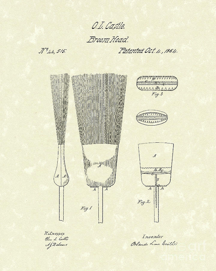 Broom Head 1864 Patent Art Drawing by Prior Art Design