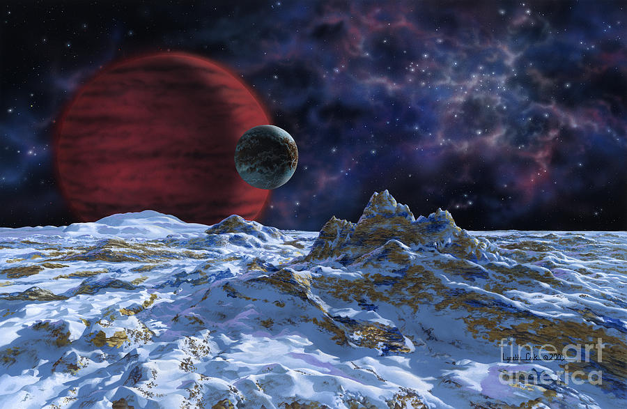 Space Painting - Brown Dwarf with Planet and Moon by Lynette Cook