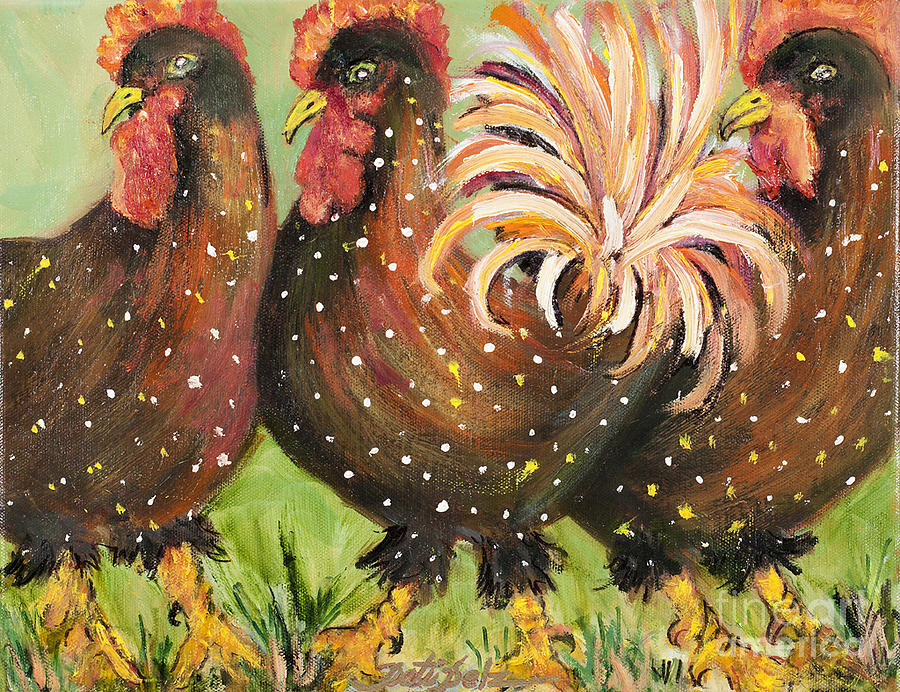 Brown Spotted Chickens Painting by Pati Pelz