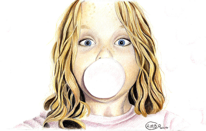 Bubble Gum Girl Blowing Bubbles Drawing