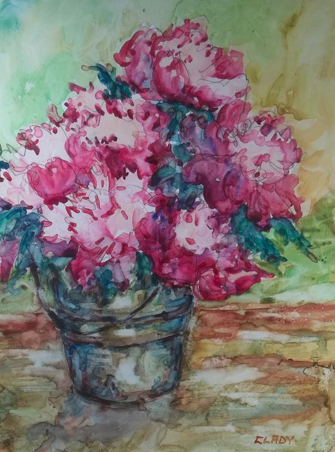 Flower Painting - Bucket of Peonies by Mary Ann Clady