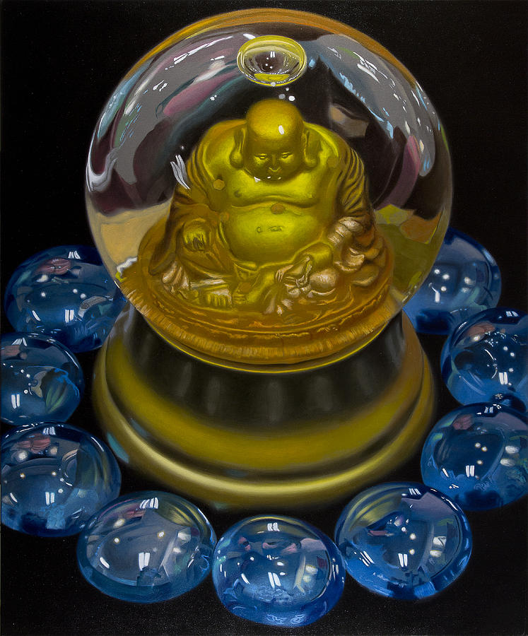 Buddha Painting - Buddha Globe with Blue Glass by Tony Chimento