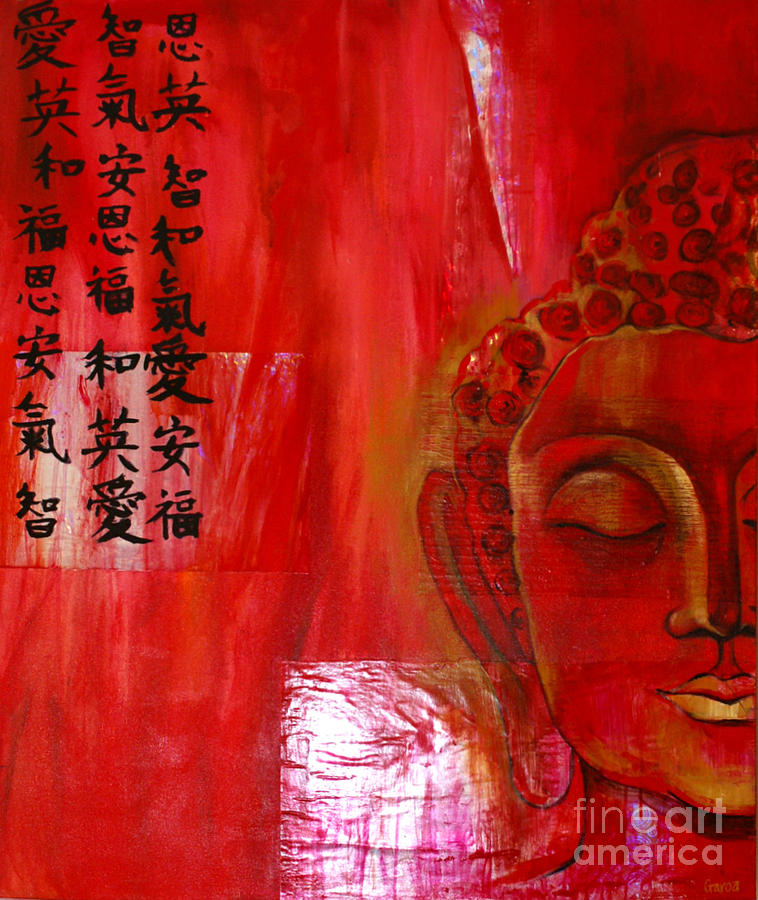 47 kanji Painting Red Buddha by Paulina Garoa In