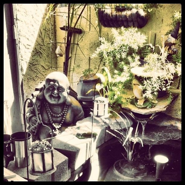 Buddha Photograph - #buddha #patio #iphone  #judygreen by Judy Green