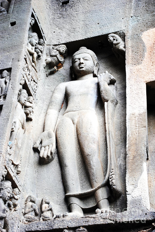 Architecture Painting - Buddha statue at ajanta caves india by Sumit Mehndiratta
