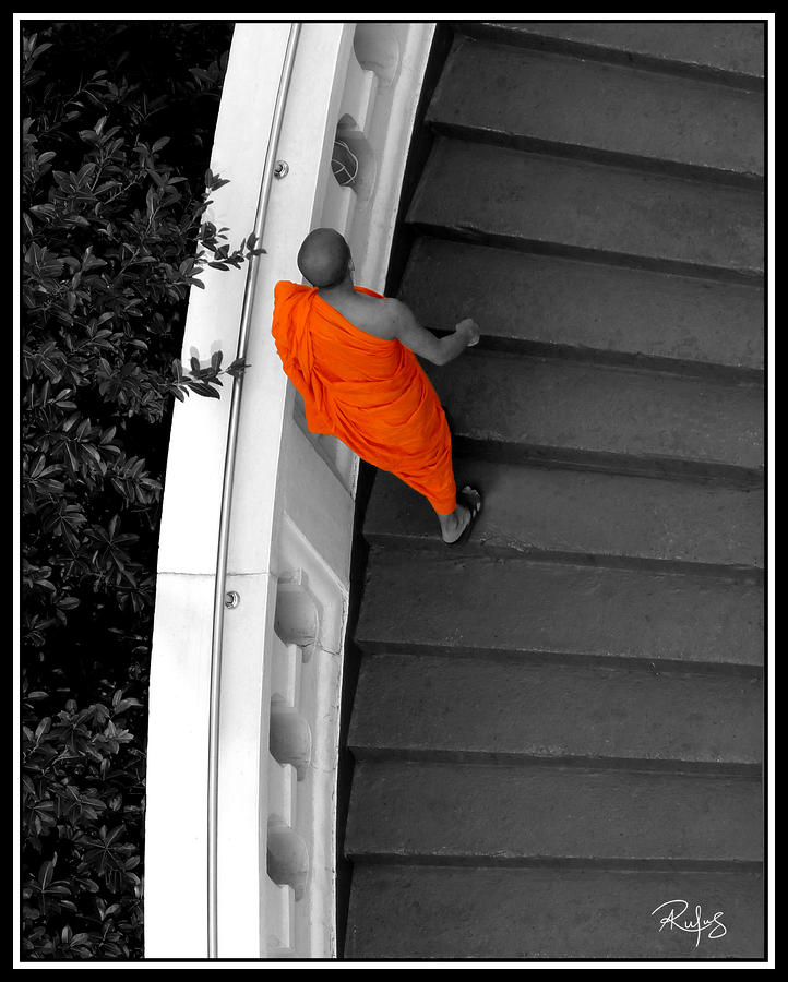 Buddhist Monk Photograph - Buddhist Monks climb up the Golden Mountain by Allan Rufus Buddhist Monk Photograph - Buddhist Monks climb up the Golden Mountain by Allan Rufus