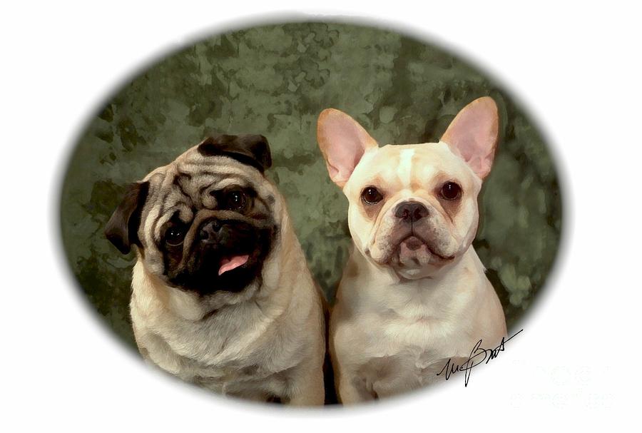 Pug Digital Art - Buddies Pug and Frenchie by Maxine Bochnia