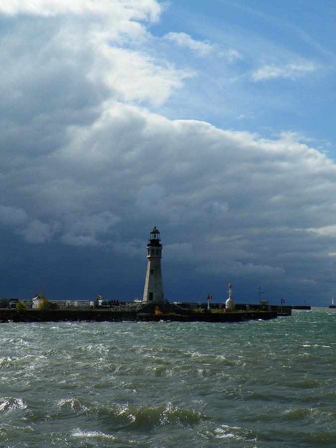 Buffalo Lighthouse And Dark Sky Photograph by Joseph Rennie