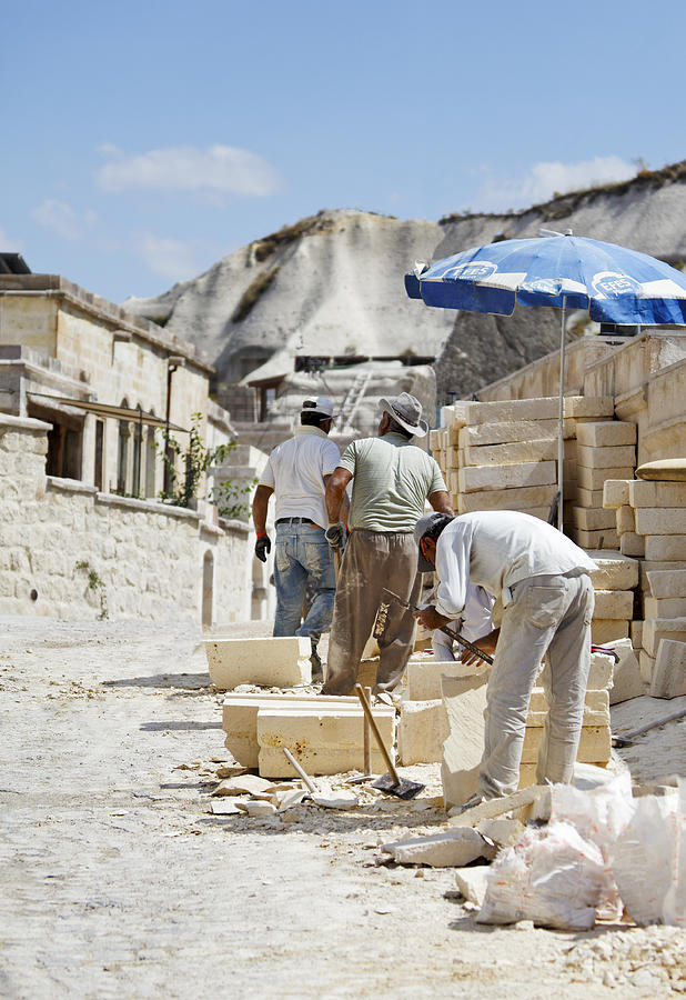 Brick Photograph - Builders under Baking Heat by Kantilal Patel