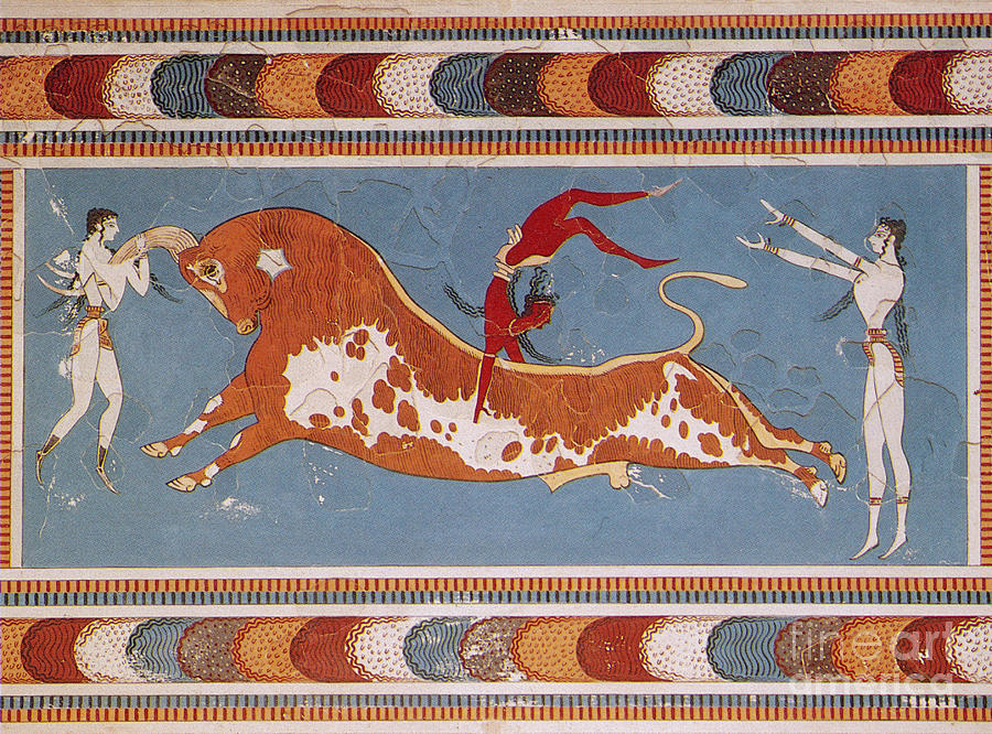 Bull Photograph - Bull-leaping Fresco From Minoan Culture by Photo Researchers