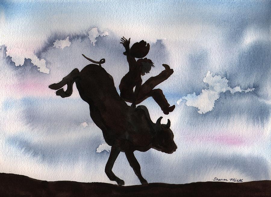 Bull Riding Painting by Sharon Mick