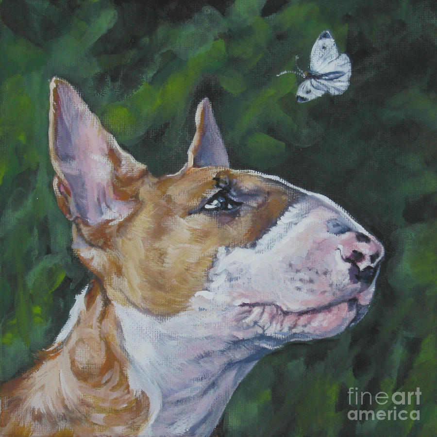Bull Terrier And Butterfly Painting by Lee Ann Shepard