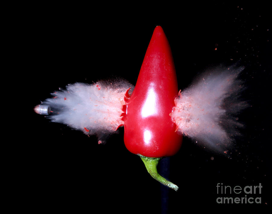 Bullet Hitting A Hot Pepper Photograph by Ted Kinsman