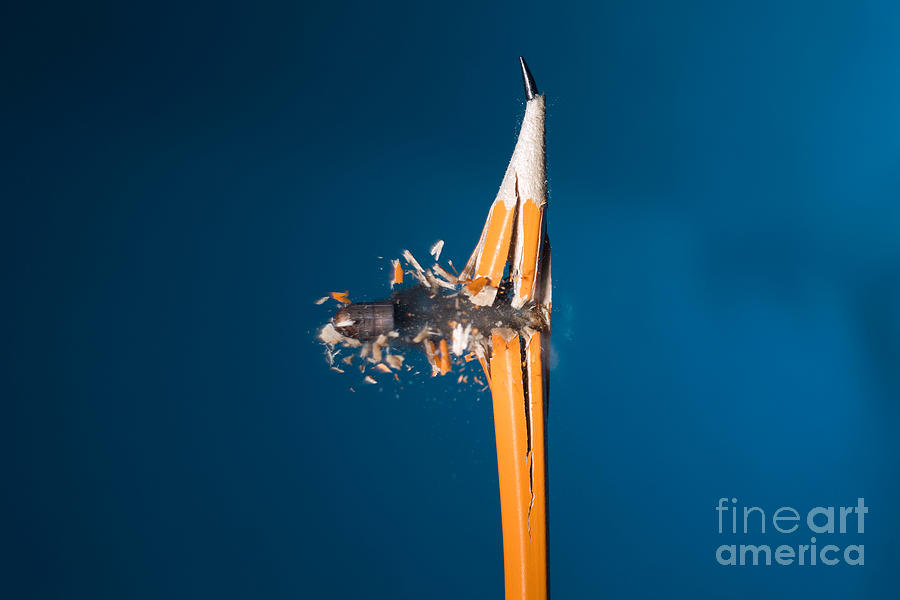 Bullet Photograph - Bullet Hitting A Pencil by Ted Kinsman
