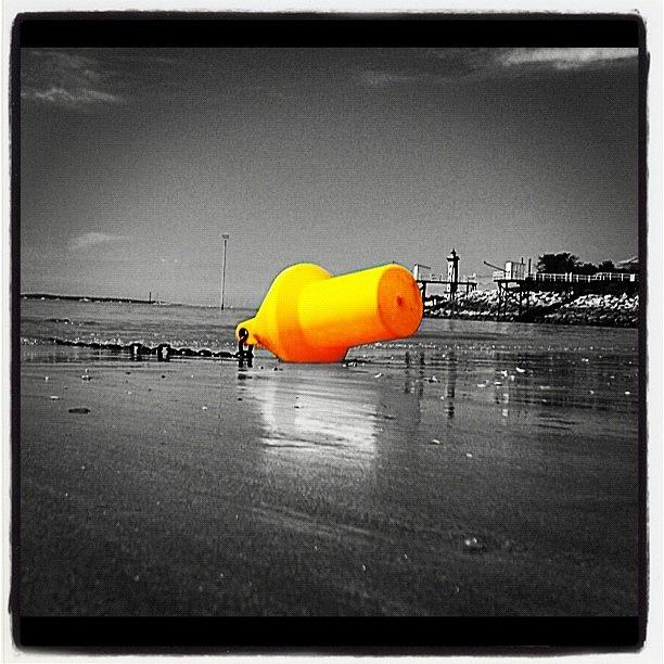 Beach Photograph - #buoy #yellow #beach #sand #tide by Sophie Ricq