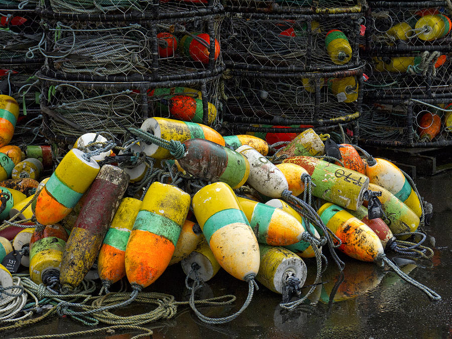 Rope Photograph - Buoys and Crabpots on the Oregon Coast by Carol Leigh