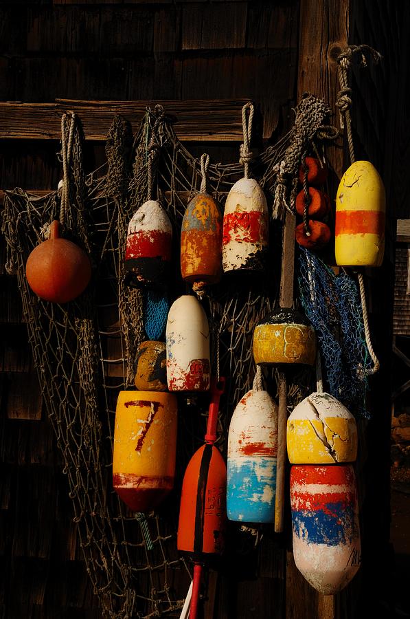 Buoys on Fishing Shack - Greeting Card Photograph by Mark Valentine