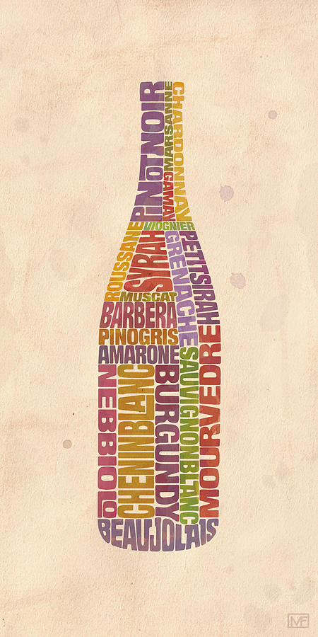 Wine Painting - Burgundy Wine Word Bottle by Mitch Frey