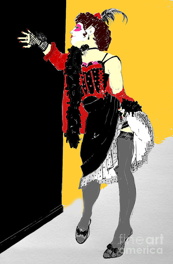 Burlesque drawing in colour Digital Art by Joanne Claxton