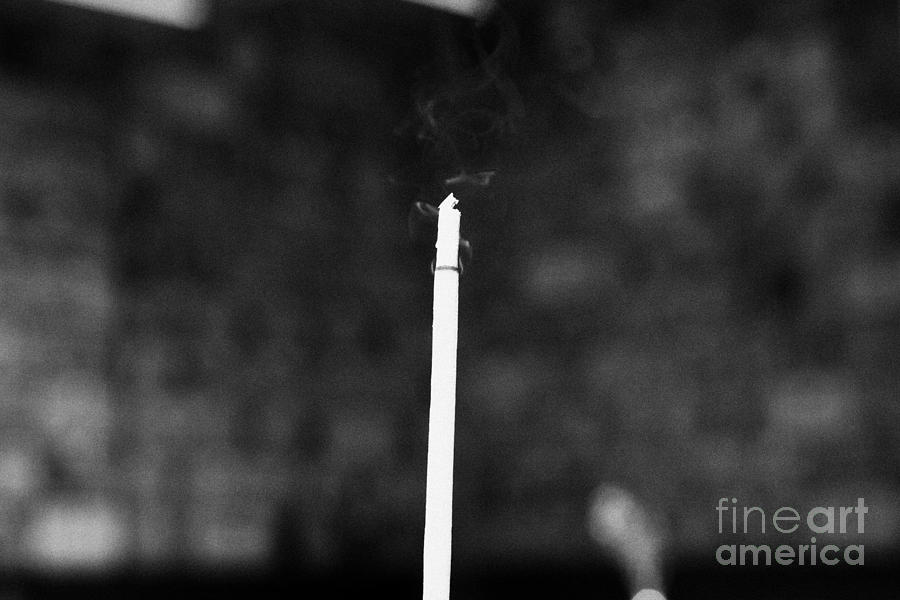 Hong Kong Photograph - Burning Incense Joss Stick In Columbarium Po Fook Hill Cemetery Sha Tin New Territories Hong Kong by Joe Fox