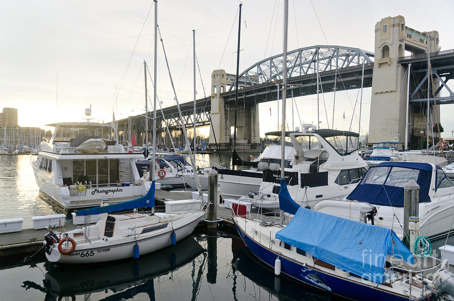 Boat Photograph - BURRARD MARINA street bridge downtown vancouver bc canada by Andy Smy
