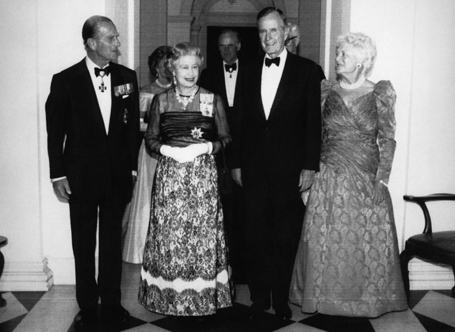 Queen Elizabeth Ii Photograph - Bush Sr. Presidency. Duke Of Edinburgh by Everett