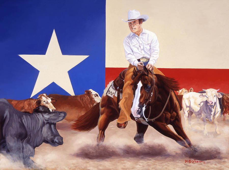 Buster Welch On Peppy San Badger Painting by Howard Dubois